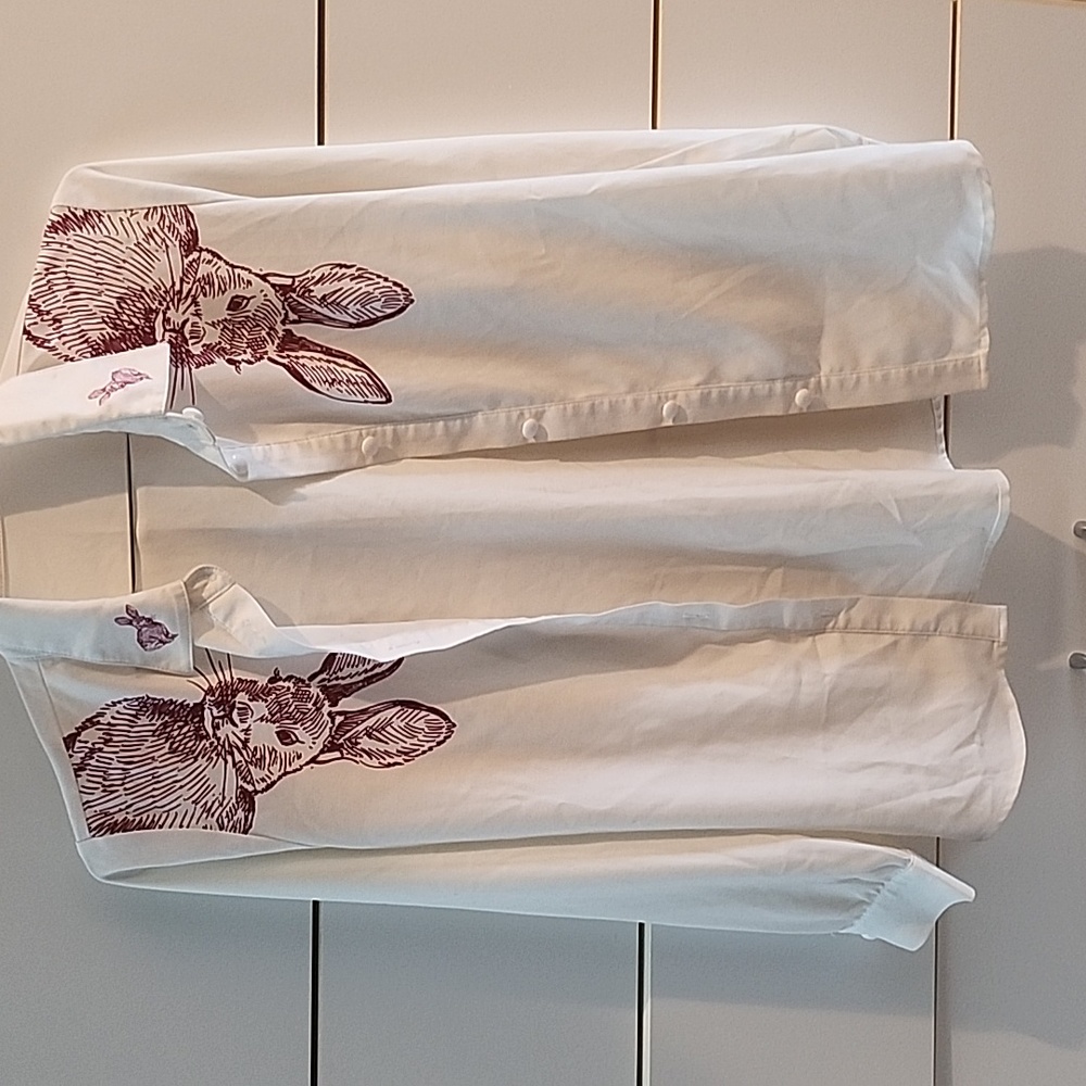 White blouse with rabbit pattern
